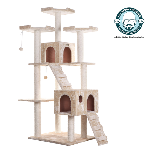 74-Inch Multi-Level Real Wood Cat Tree Large Cat Play Furniture With Scratching Posts, Large Platforms, Beige by Armarkat