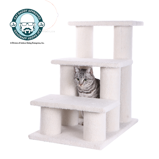 Classic Faux Fleece Pet Stairs (3 Steps), Ivory by Armarkat