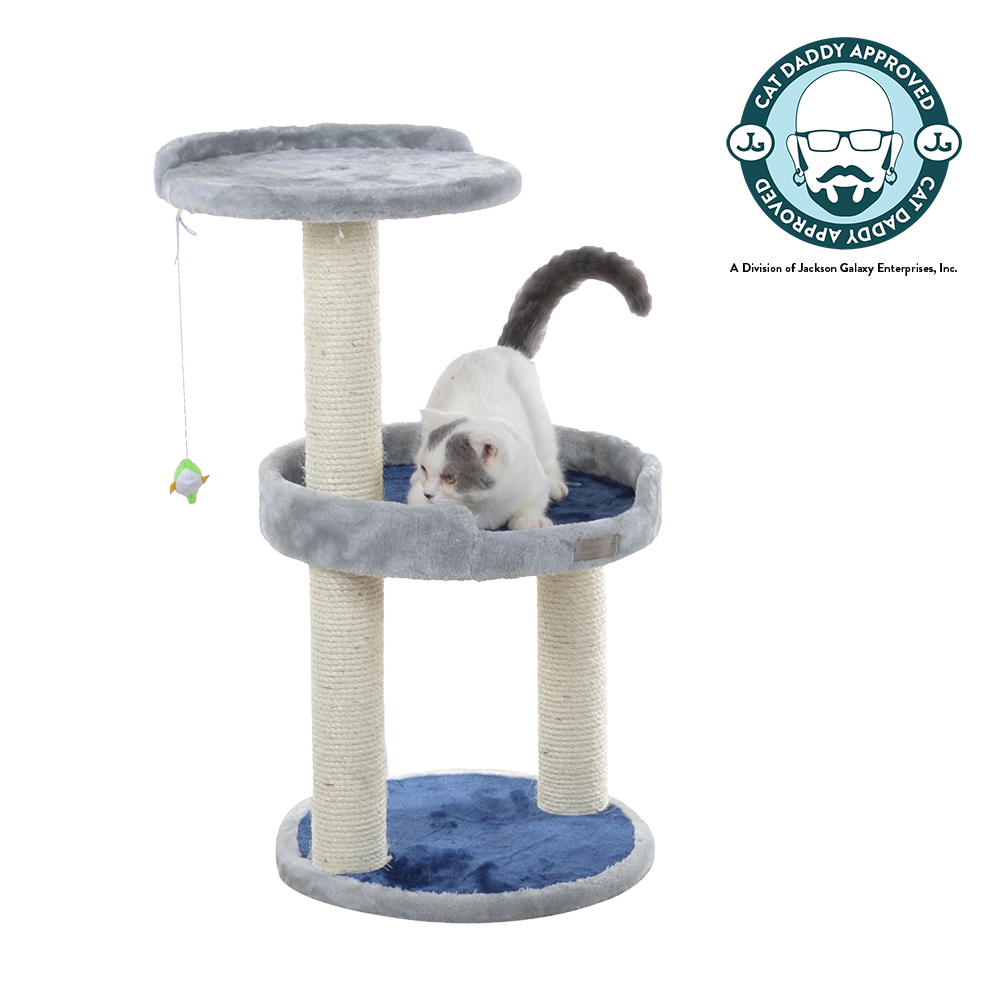 Three-Level Real Wood Compact Scratcher, Gray With Plush Perch by Armarkat