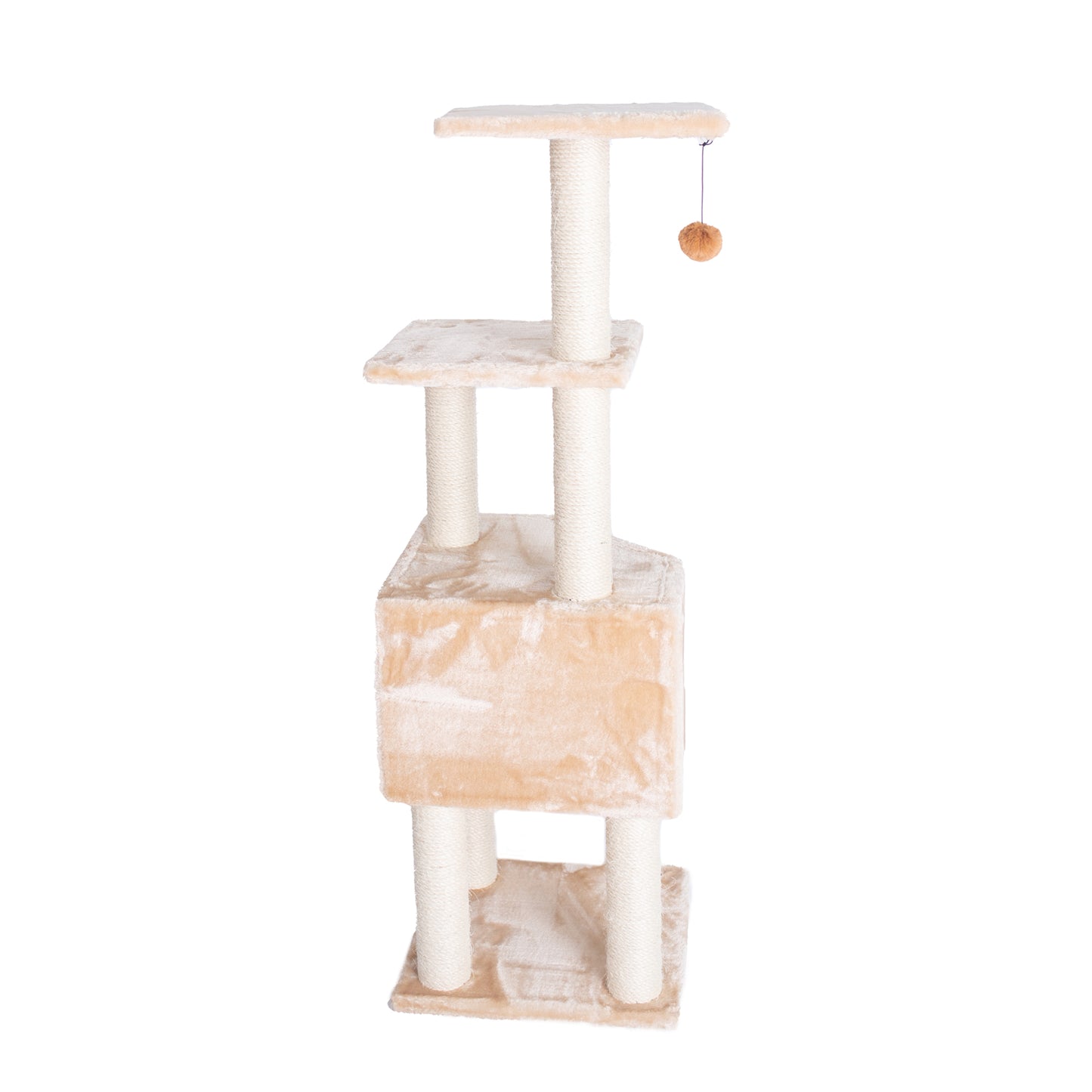 48-inch Faux Fur Cat Tree, Beige with Raised House by Armarkat