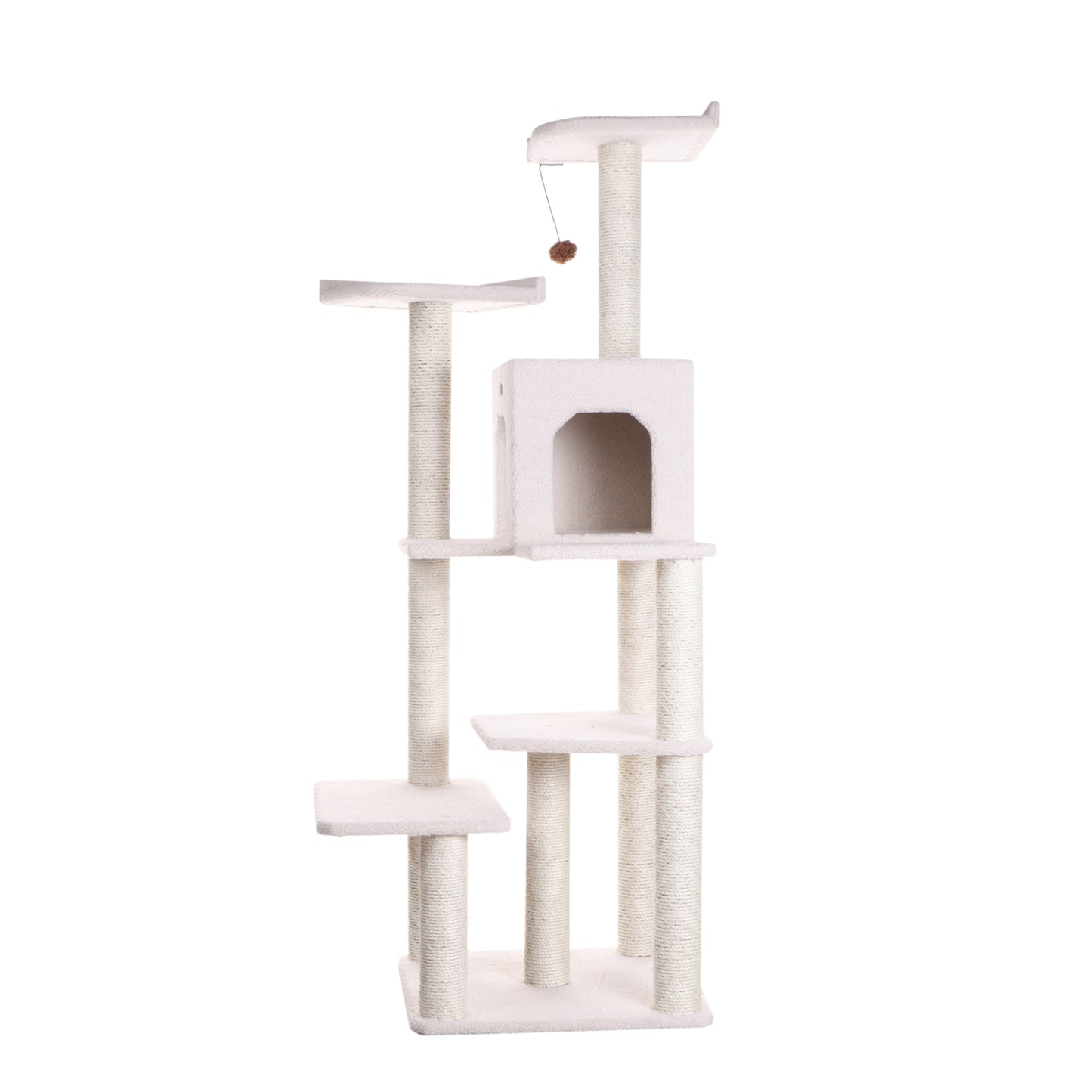 68-inch Faux Fleece Cat Tree, Ivory with House by Armarkat