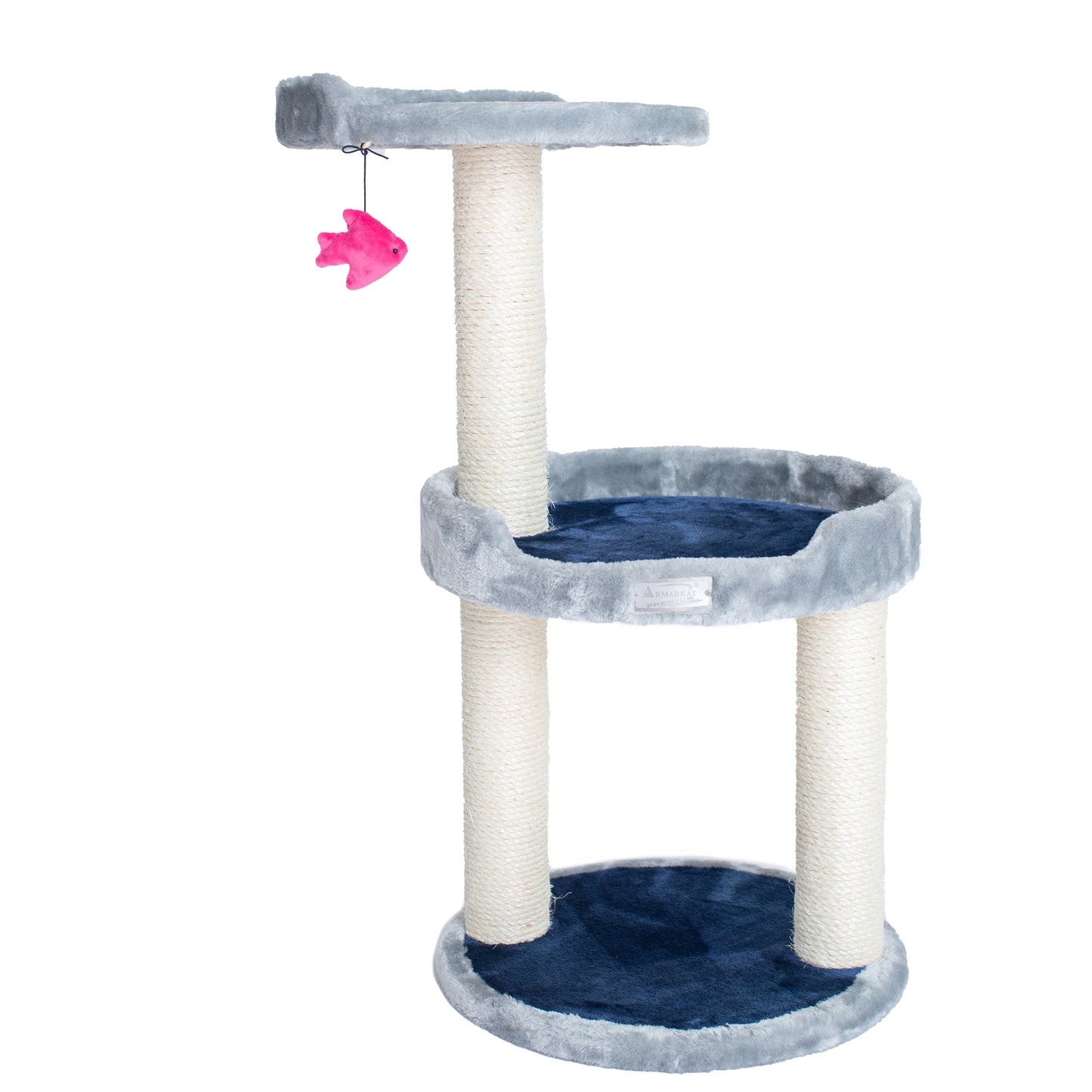 Three-Level Real Wood Compact Scratcher, Gray With Plush Perch by Armarkat