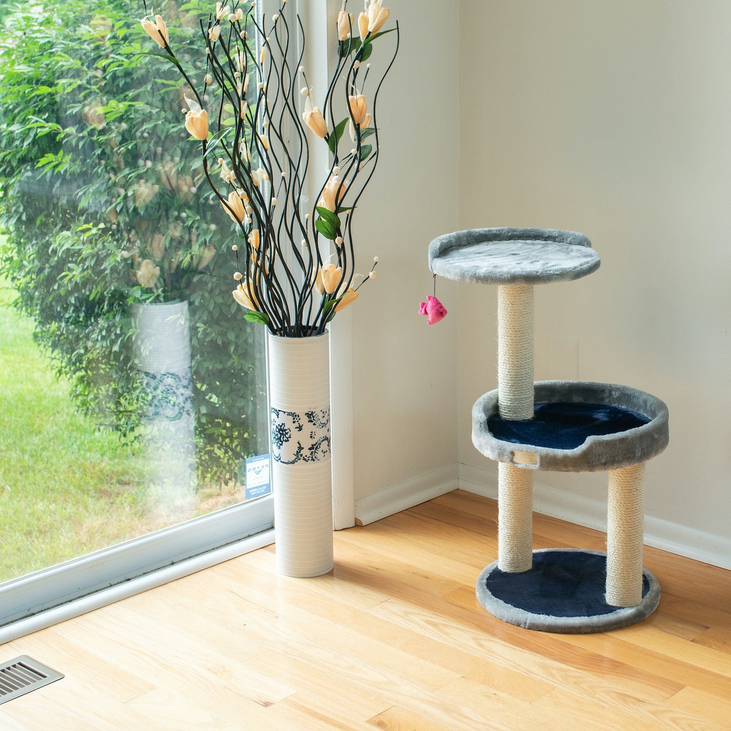 Three-Level Real Wood Compact Scratcher, Gray With Plush Perch by Armarkat