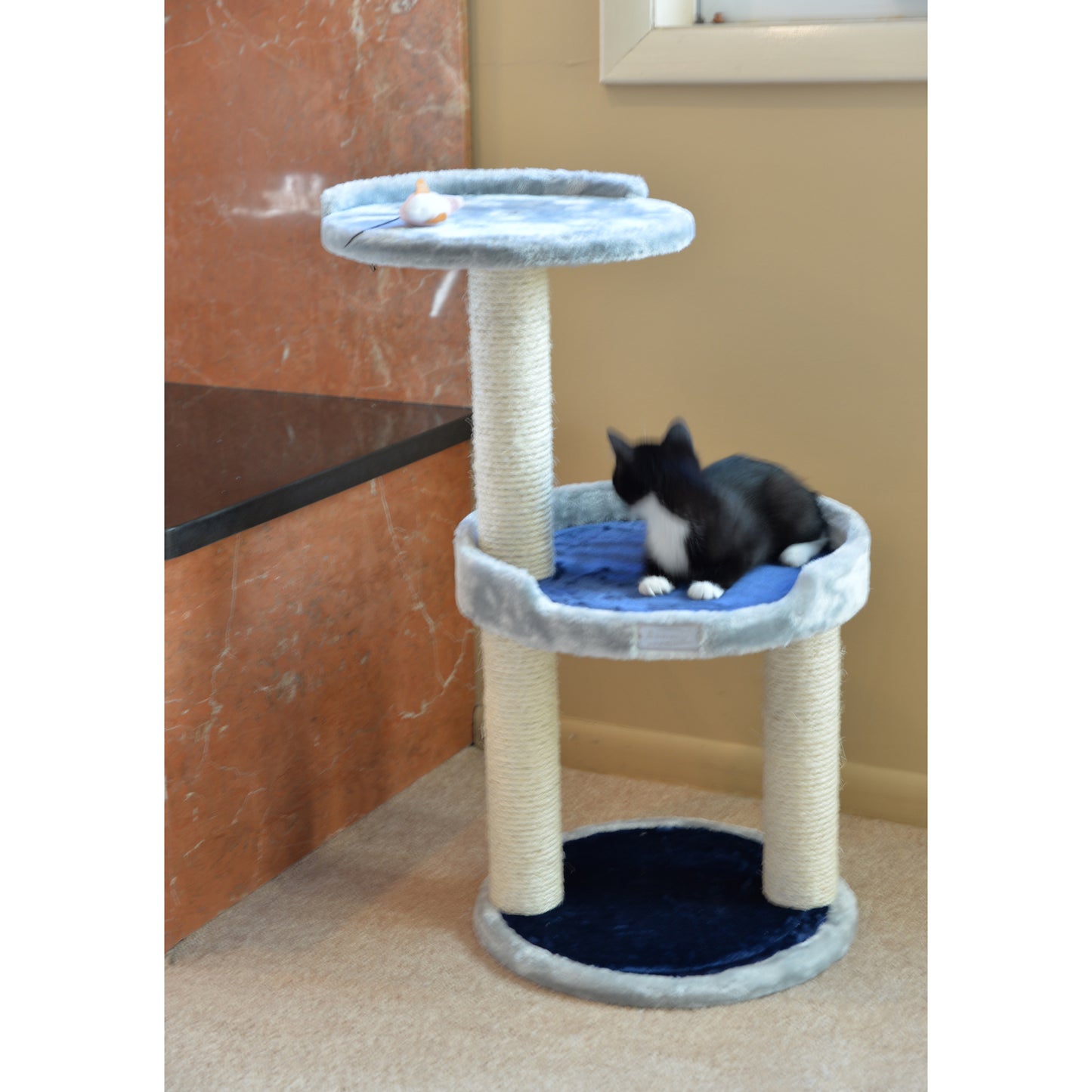 Three-Level Real Wood Compact Scratcher, Gray With Plush Perch by Armarkat