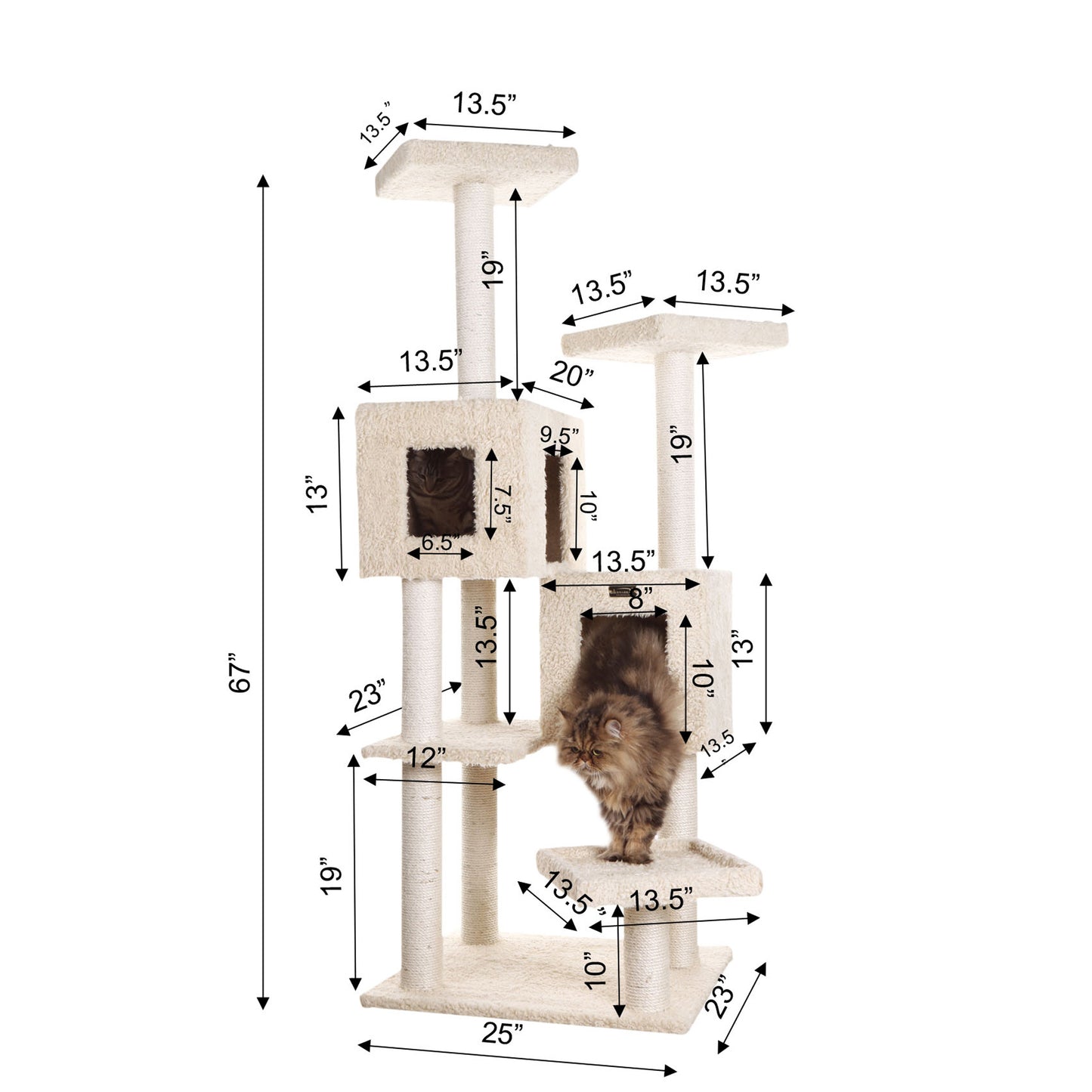 67-inch Ultra-Thick Faux Fur Cat Tree, Beige by Armarkat