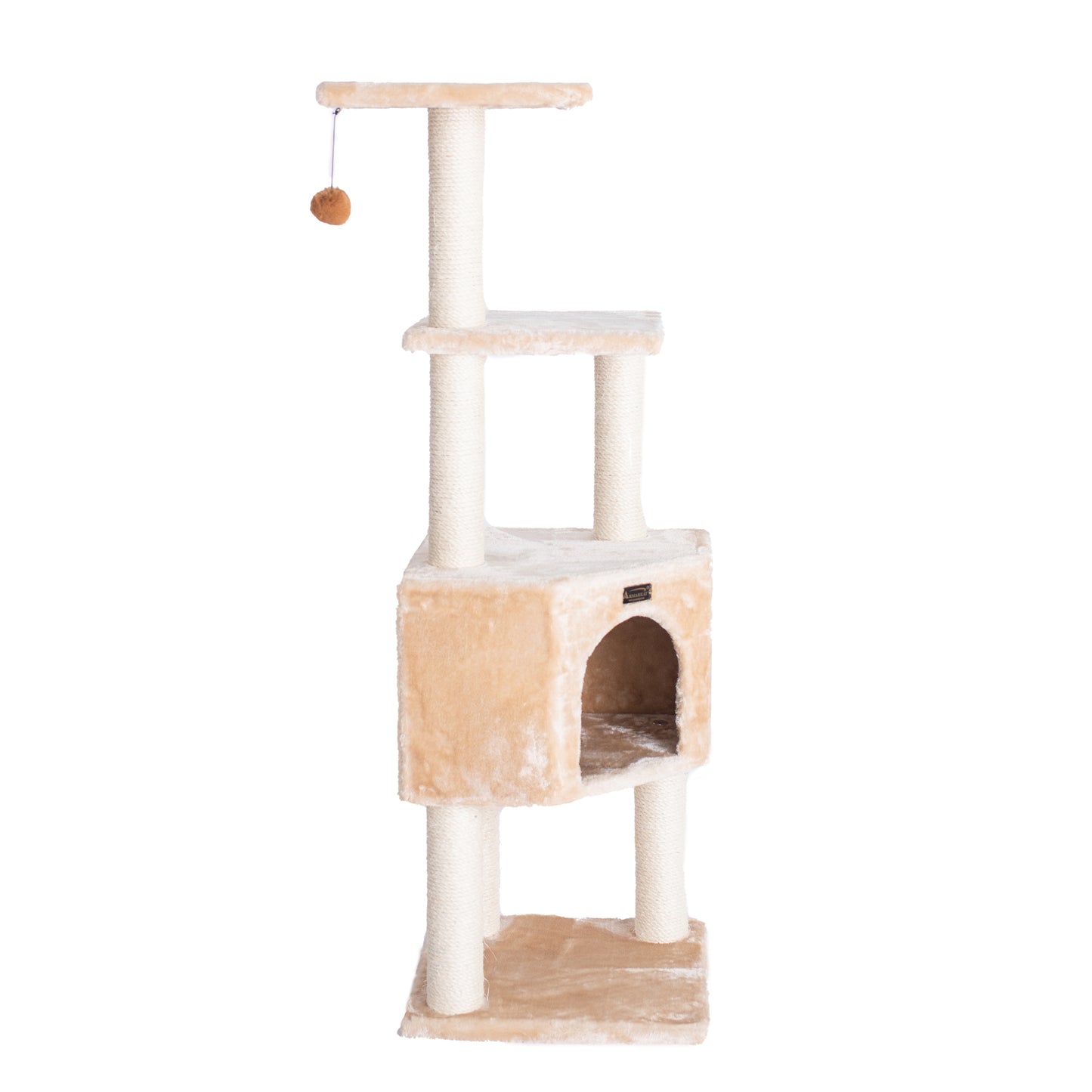 48-inch Faux Fur Cat Tree, Beige with Raised House by Armarkat