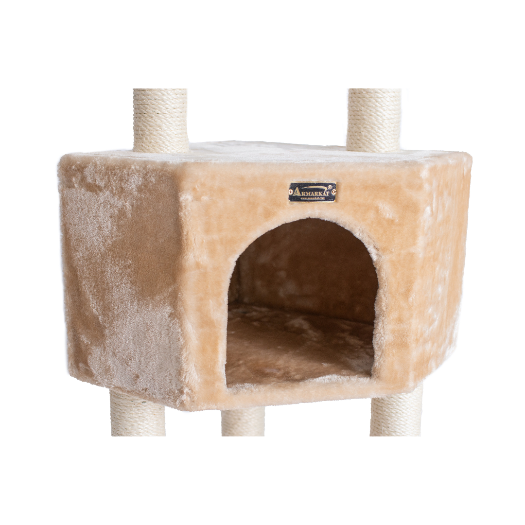 48-inch Faux Fur Cat Tree, Beige with Raised House by Armarkat