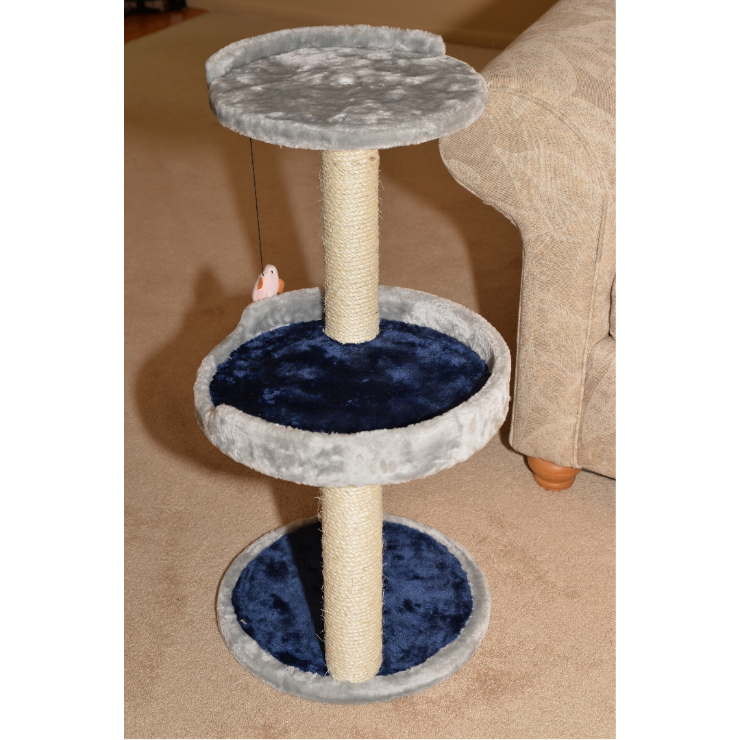 Three-Level Real Wood Compact Scratcher, Gray With Plush Perch by Armarkat