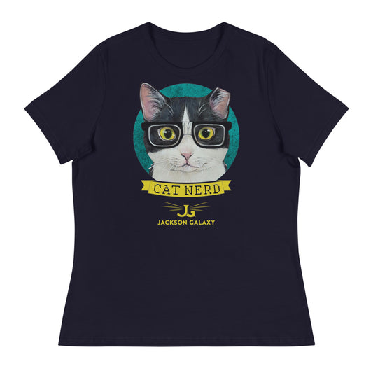 Women's Relaxed Shirt: CAT NERD (turquoise design)