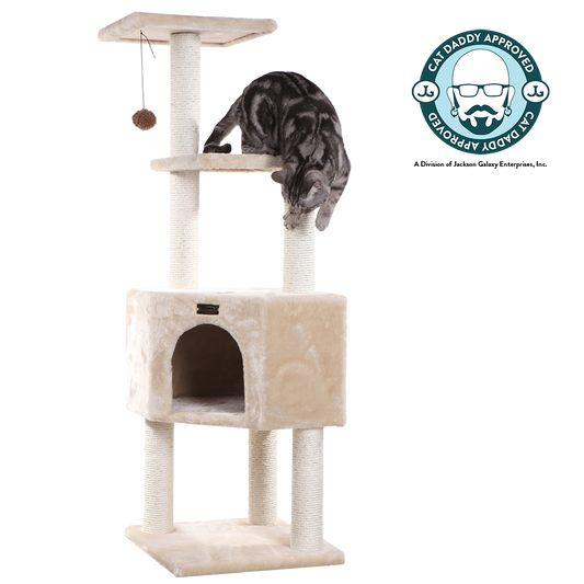 48-inch Faux Fur Cat Tree, Beige with Raised House by Armarkat