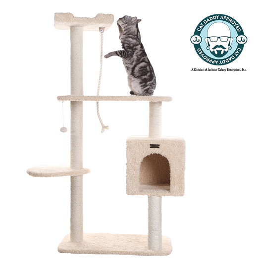 57-inch Faux Fur Cat Tree, Beige with Rope and House by Armarkat