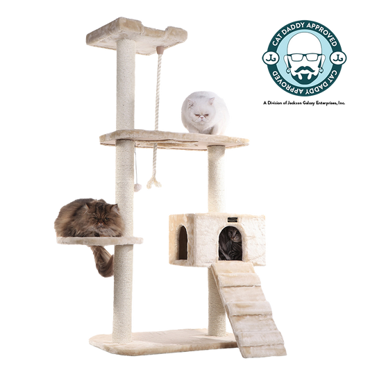 58-inch Faux Fur Cat Tree, Beige with Ramp and House by Armarkat