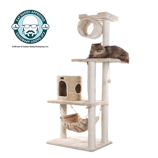 62-inch Faux Fur Cat Tree, Beige with Hammock by Armarkat
