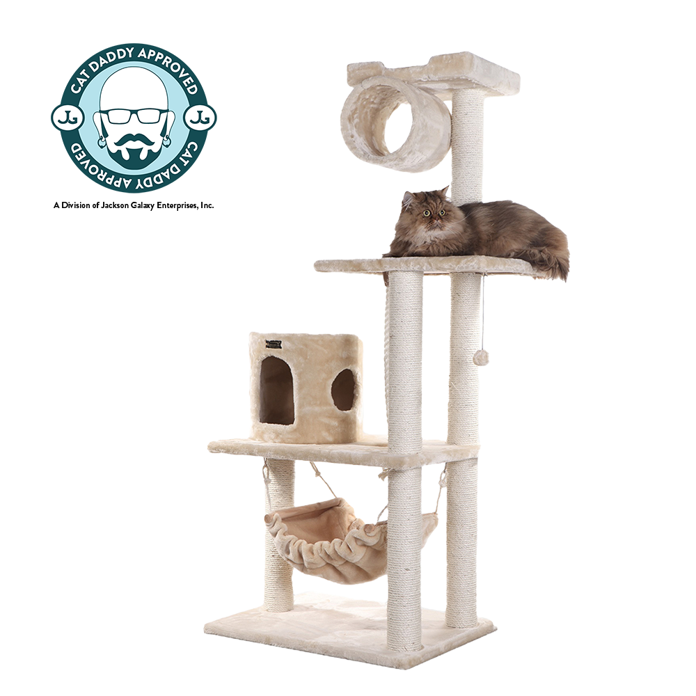 62-inch Faux Fur Cat Tree, Beige with Hammock by Armarkat