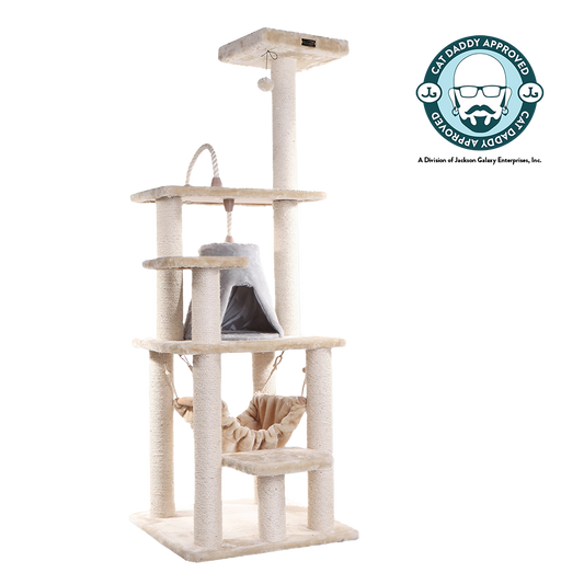 65-inch Faux Fur Cat Tree, Beige with Hammock and Tent by Armarkat