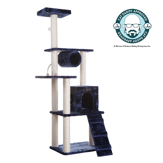 71-inch Faux Fur Cat Tree, Navy Blue with Ramp by Armarkat