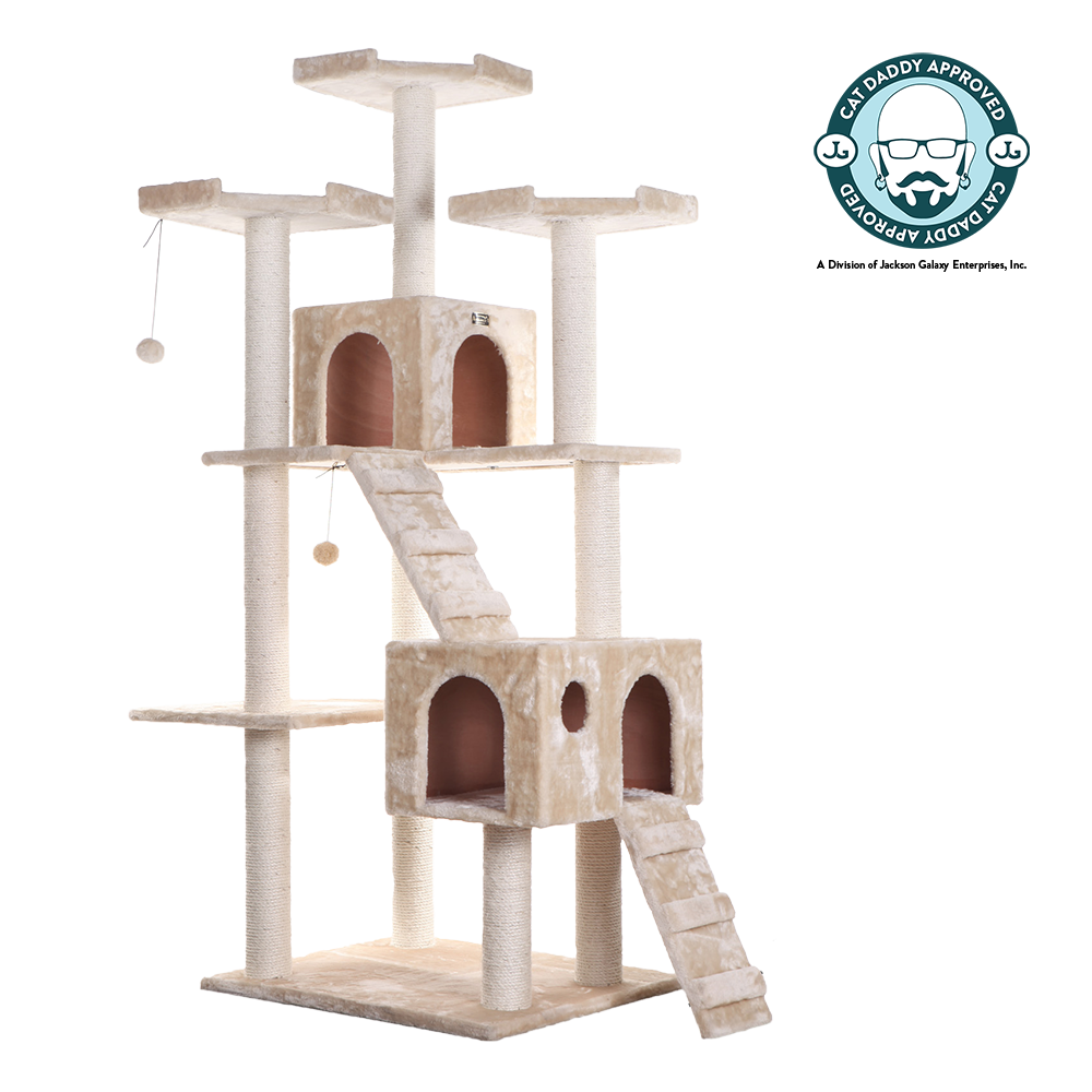 74-Inch Multi-Level Real Wood Cat Tree Large Cat Play Furniture With Scratching Posts, Large Platforms, Beige by Armarkat