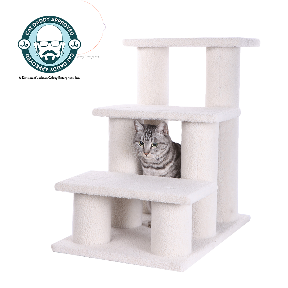 Classic Faux Fleece Pet Stairs (3 Steps), Ivory by Armarkat