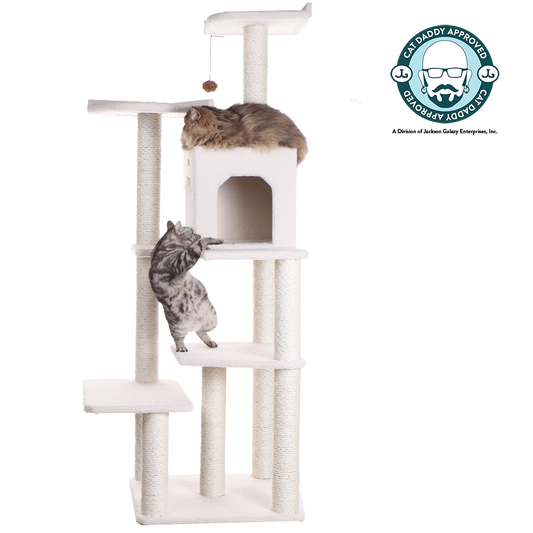 68-inch Faux Fleece Cat Tree, Ivory with House by Armarkat