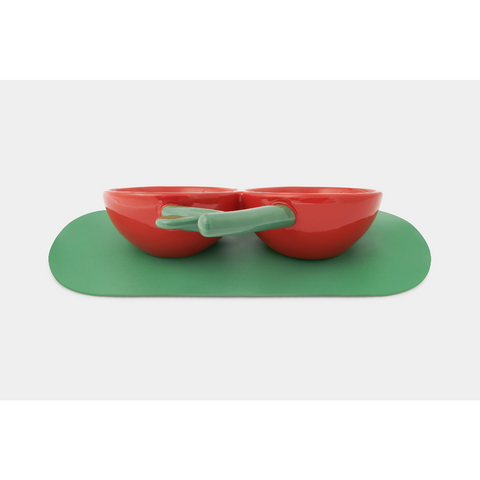 Double Cherry Ceramic Pet Bowls & Mat by Vetreska