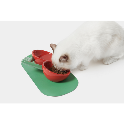 Double Cherry Ceramic Pet Bowls & Mat by Vetreska