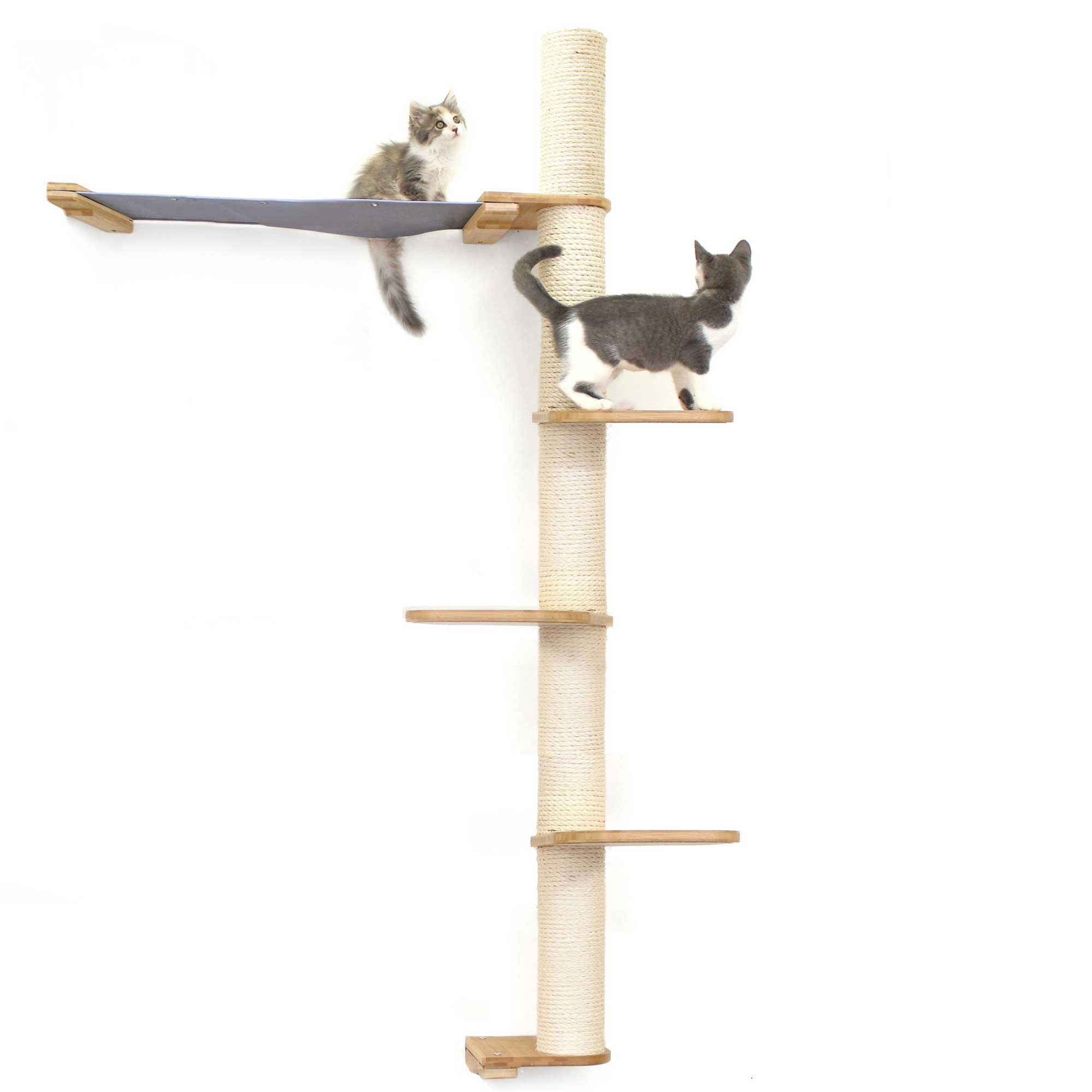 CatastrophiCreations The Crow s Nest High Tall Cat Tree Hammock Natural Bamboo Natural Canvas 2 Tier 16 inch