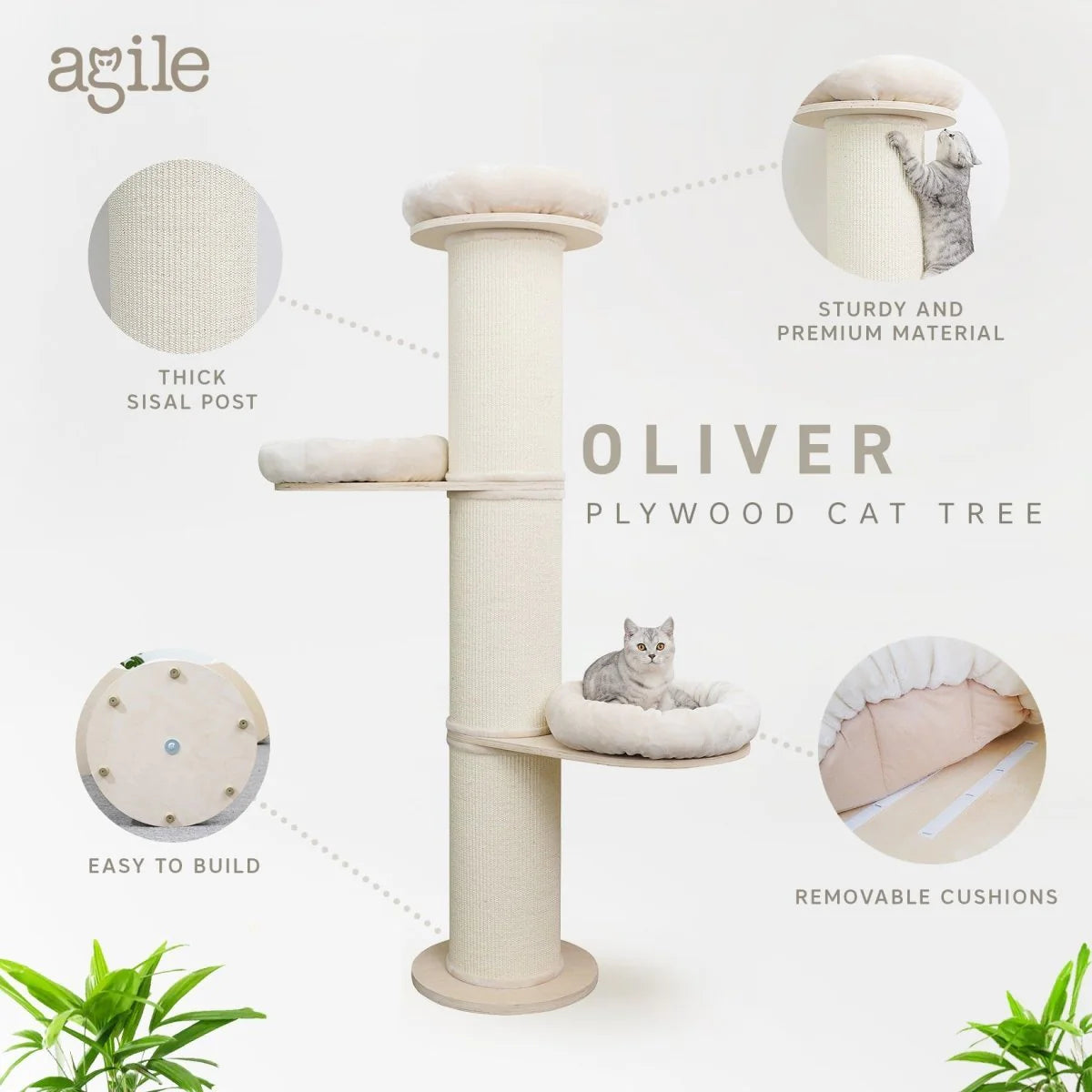 Oliver 74" Wall Anchored Cat Tree by Agile