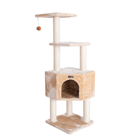 48-inch Faux Fur Cat Tree, Beige with Raised House by Armarkat