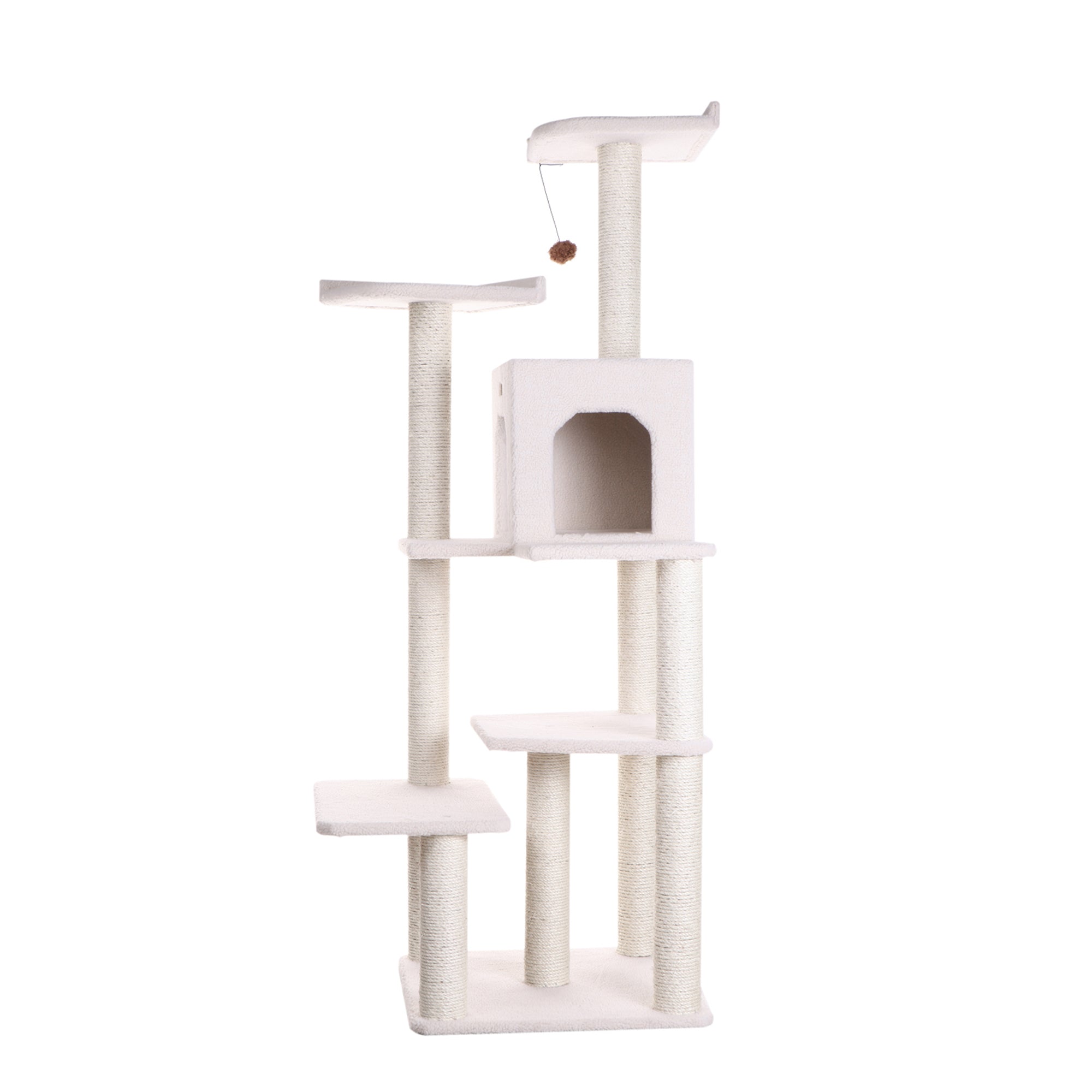 68-inch Faux Fleece Cat Tree, Ivory with House by Armarkat