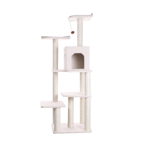 68-inch Faux Fleece Cat Tree, Ivory with House by Armarkat