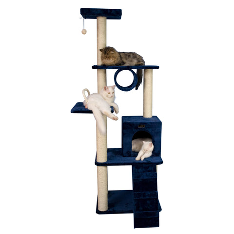 71-inch Faux Fur Cat Tree, Navy Blue with Ramp by Armarkat