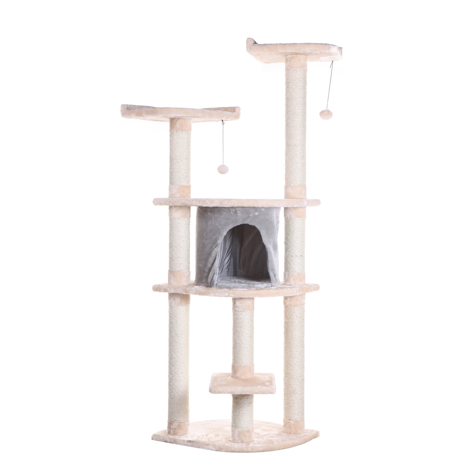 62-inch Faux Fur Cat Tree, Almond with Grey Condo by Armarkat