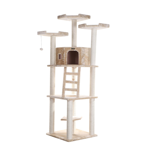 80-inch Faux Fur Cat Tree, Beige with Ladder by Armarkat