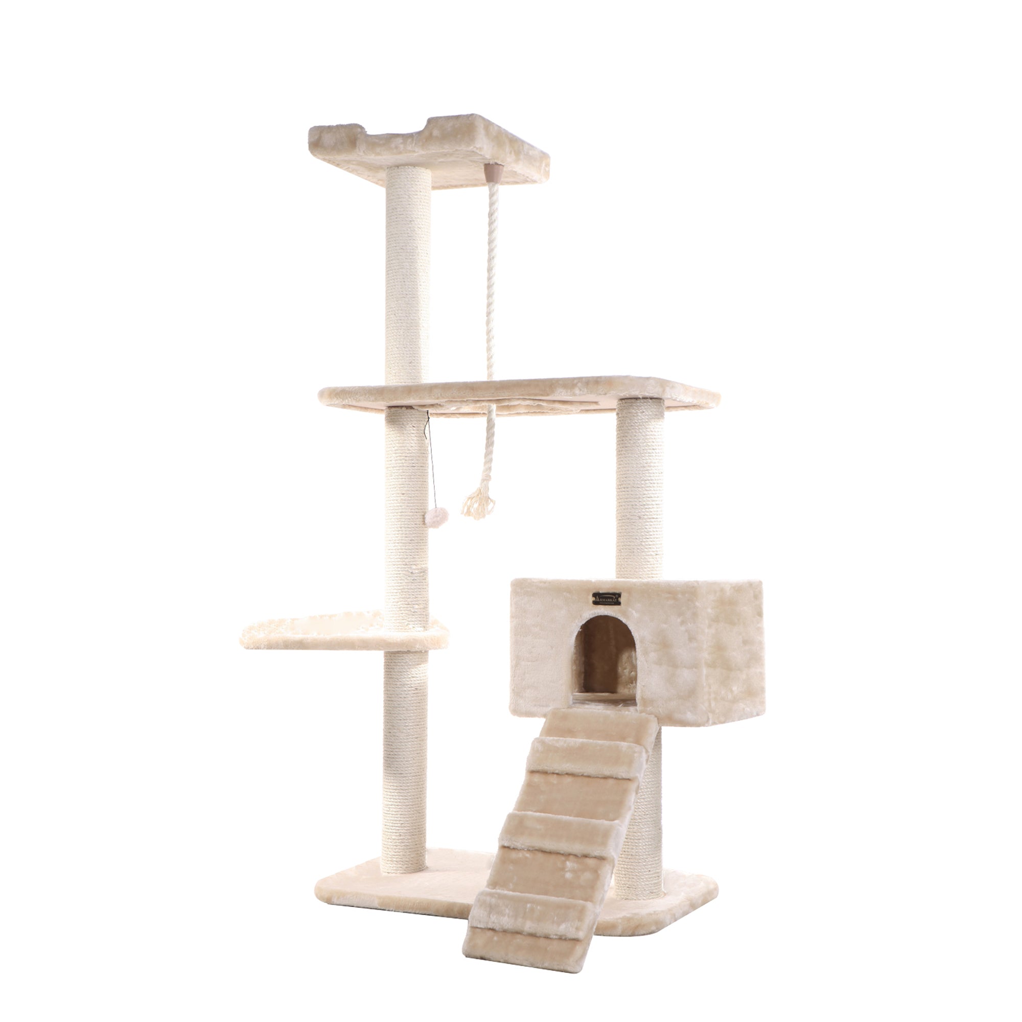 58-inch Faux Fur Cat Tree, Beige with Ramp and House by Armarkat