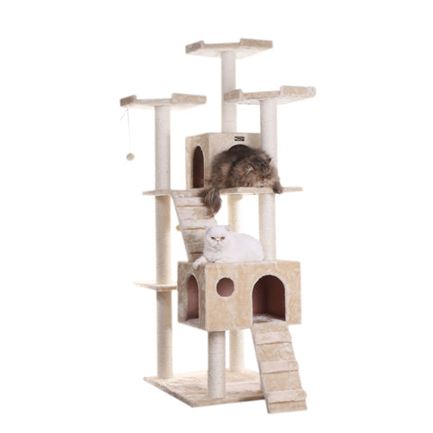 74-Inch Multi-Level Real Wood Cat Tree Large Cat Play Furniture With Scratching Posts, Large Platforms, Beige by Armarkat