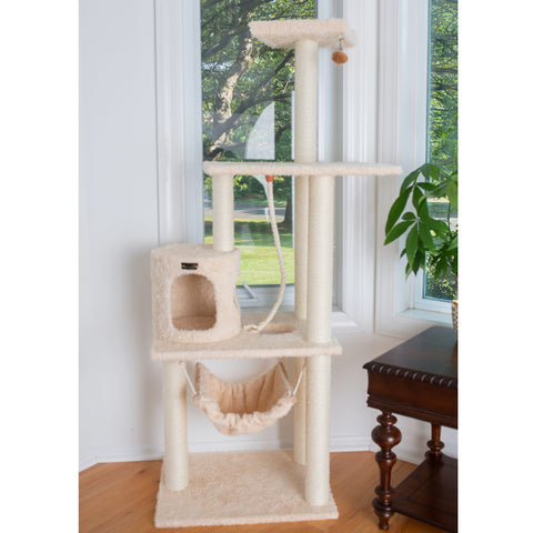 70-inch Ultra-Thick Faux Fur Cat Tree, Beige with Hammock by Armarkat