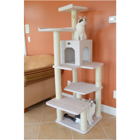 68-inch Faux Fleece Cat Tree, Ivory with House by Armarkat
