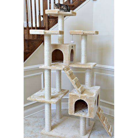 74-Inch Multi-Level Real Wood Cat Tree Large Cat Play Furniture With Scratching Posts, Large Platforms, Beige by Armarkat