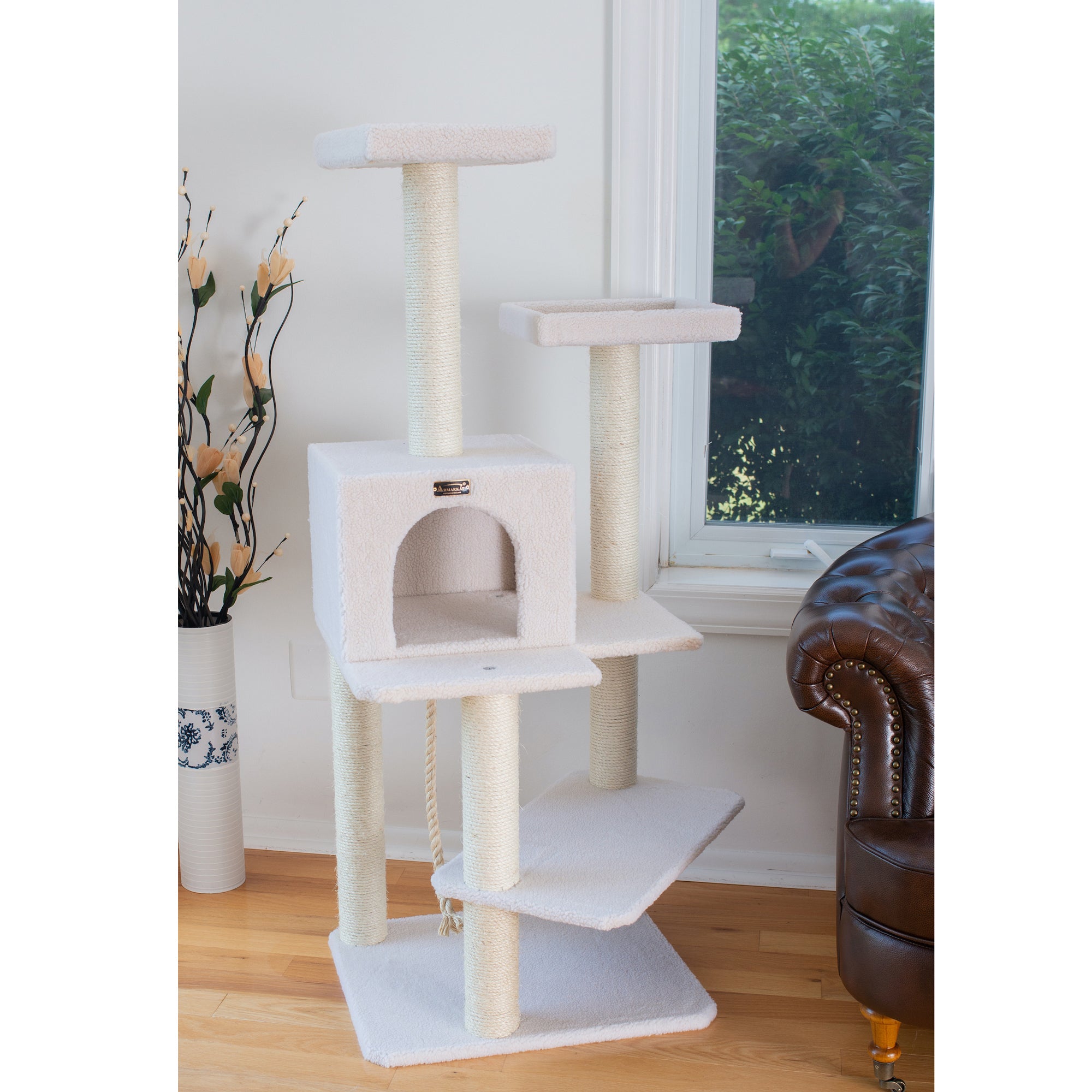 Classic 57-inch Faux Fleece Cat Tree, Ivory by Armarkat