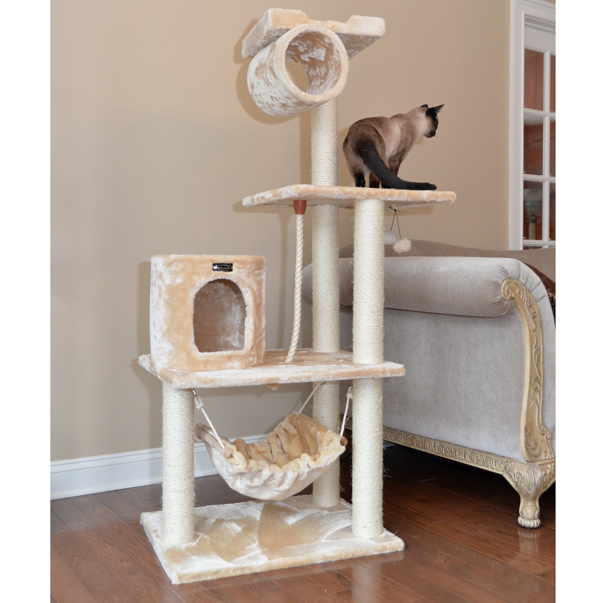 62-inch Faux Fur Cat Tree, Beige with Hammock by Armarkat