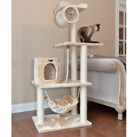 62-inch Faux Fur Cat Tree, Beige with Hammock by Armarkat