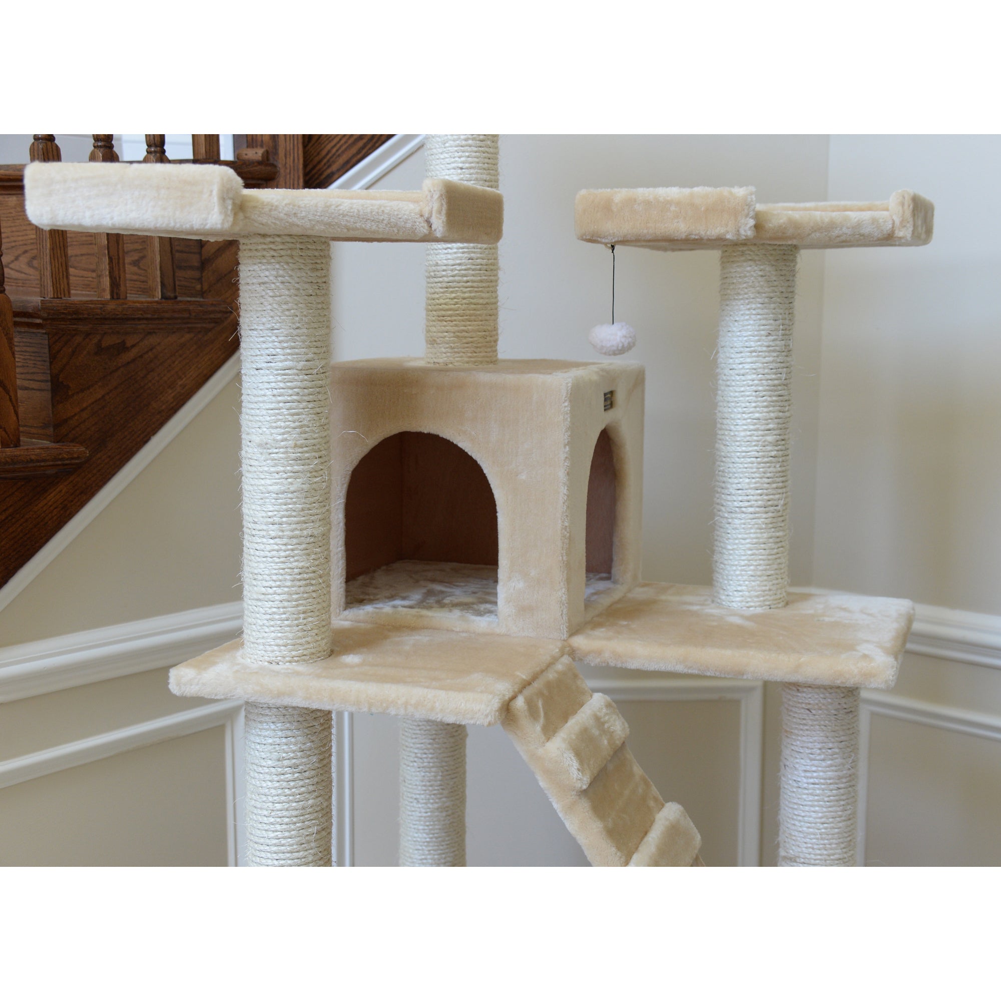 74-Inch Multi-Level Real Wood Cat Tree Large Cat Play Furniture With Scratching Posts, Large Platforms, Beige by Armarkat