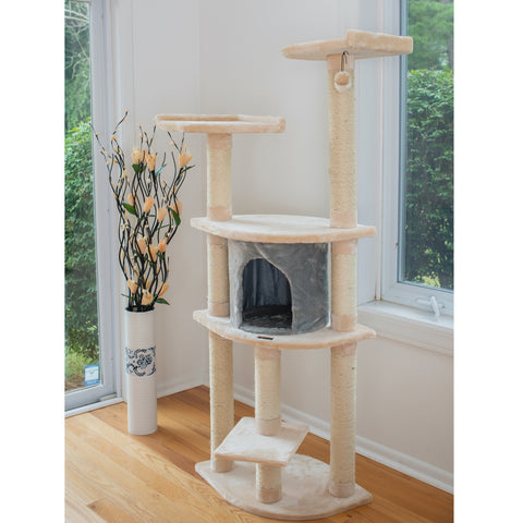 62-inch Faux Fur Cat Tree, Almond with Grey Condo by Armarkat