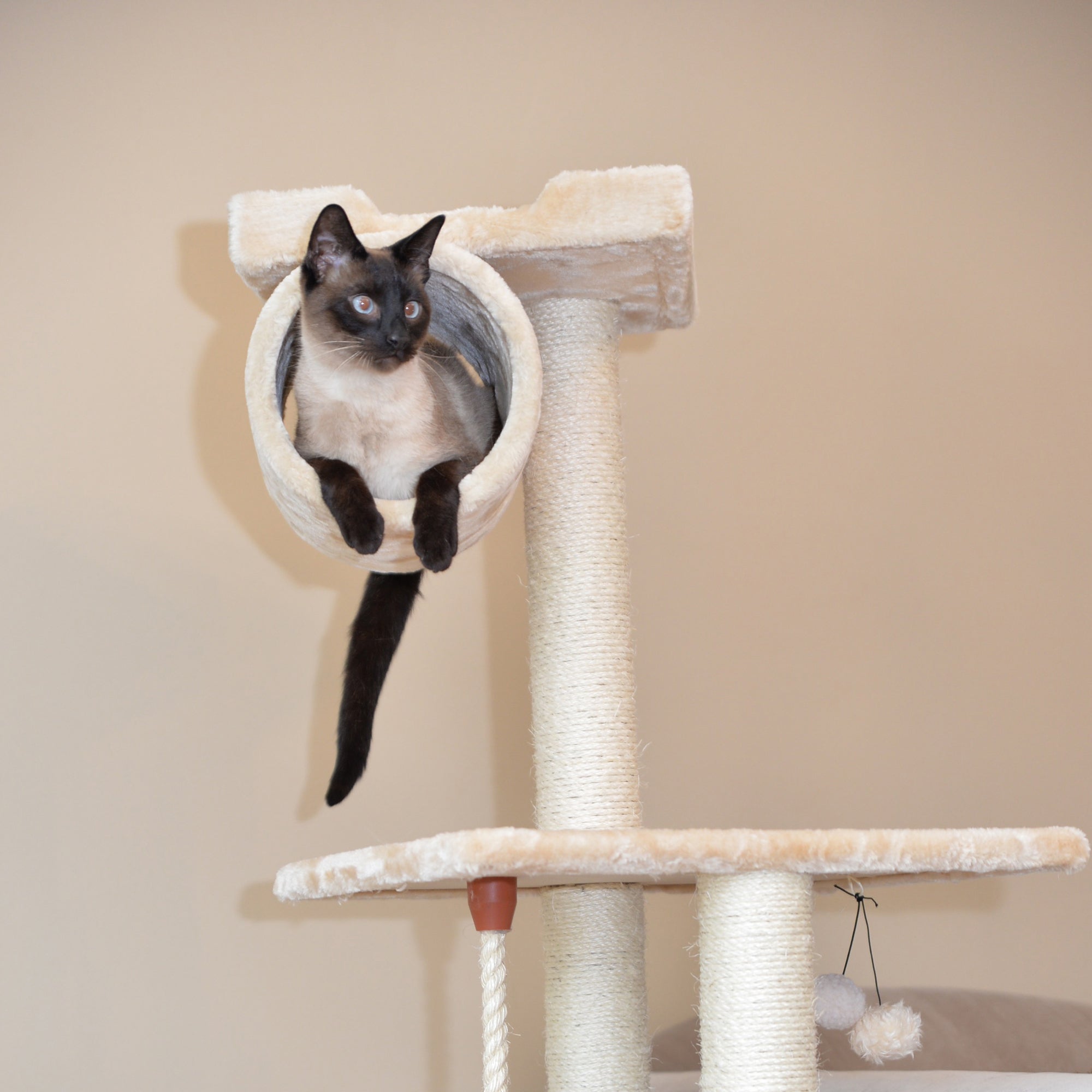 62-inch Faux Fur Cat Tree, Beige with Hammock by Armarkat