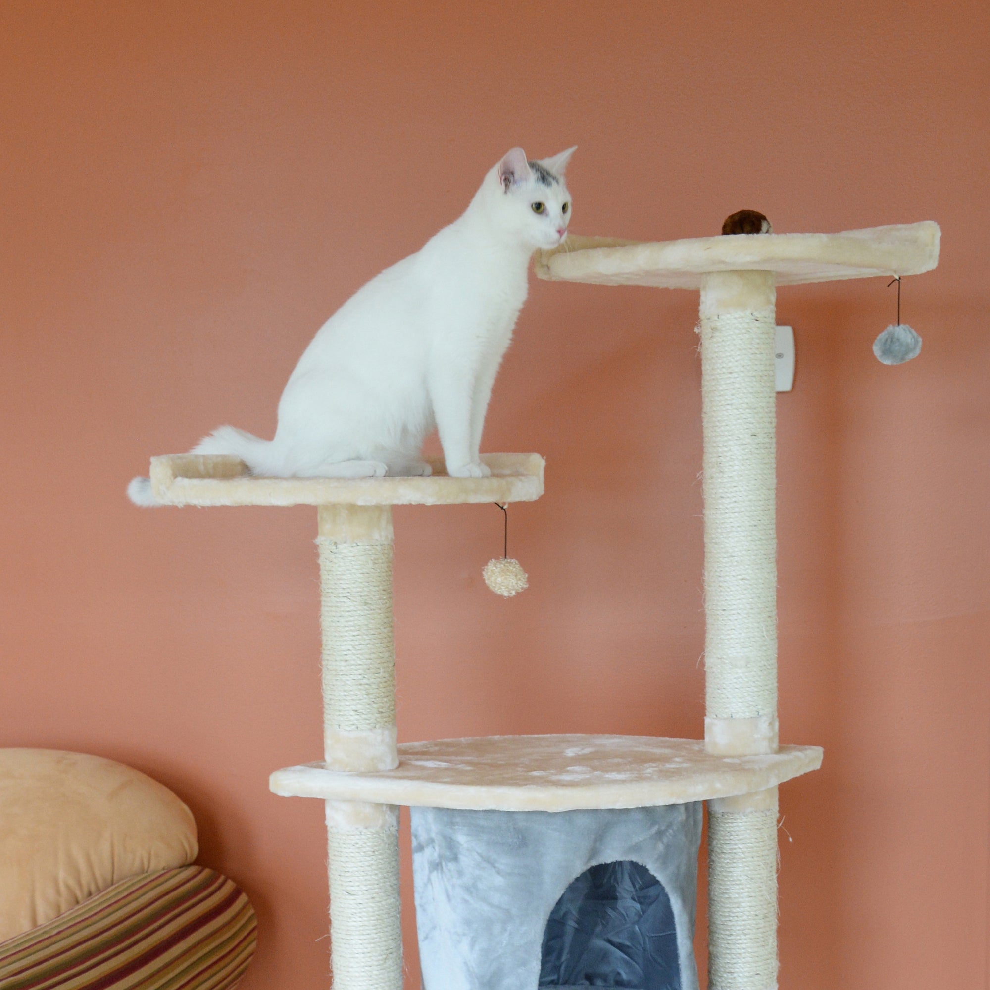 62-inch Faux Fur Cat Tree, Almond with Grey Condo by Armarkat