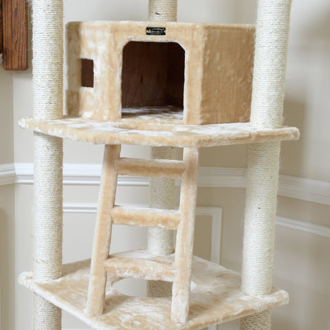 80-inch Faux Fur Cat Tree, Beige with Ladder by Armarkat