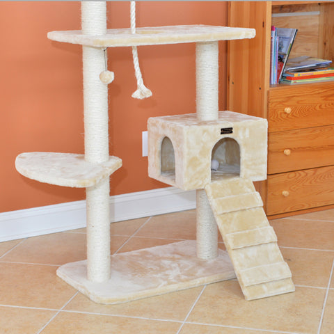 58-inch Faux Fur Cat Tree, Beige with Ramp and House by Armarkat
