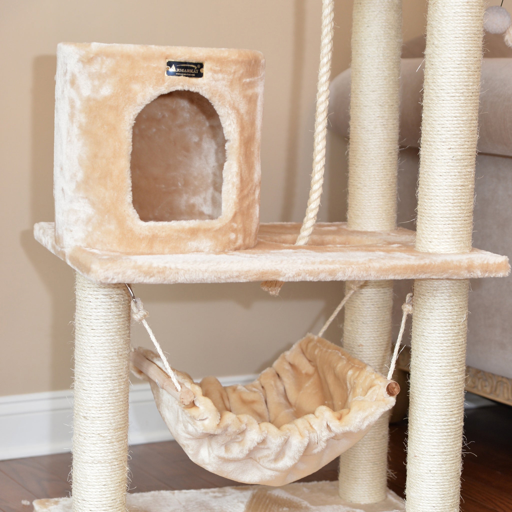 62-inch Faux Fur Cat Tree, Beige with Hammock by Armarkat