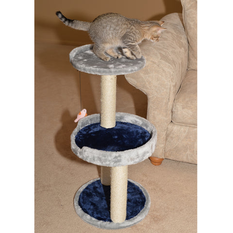 Three-Level Real Wood Compact Scratcher, Gray With Plush Perch by Armarkat