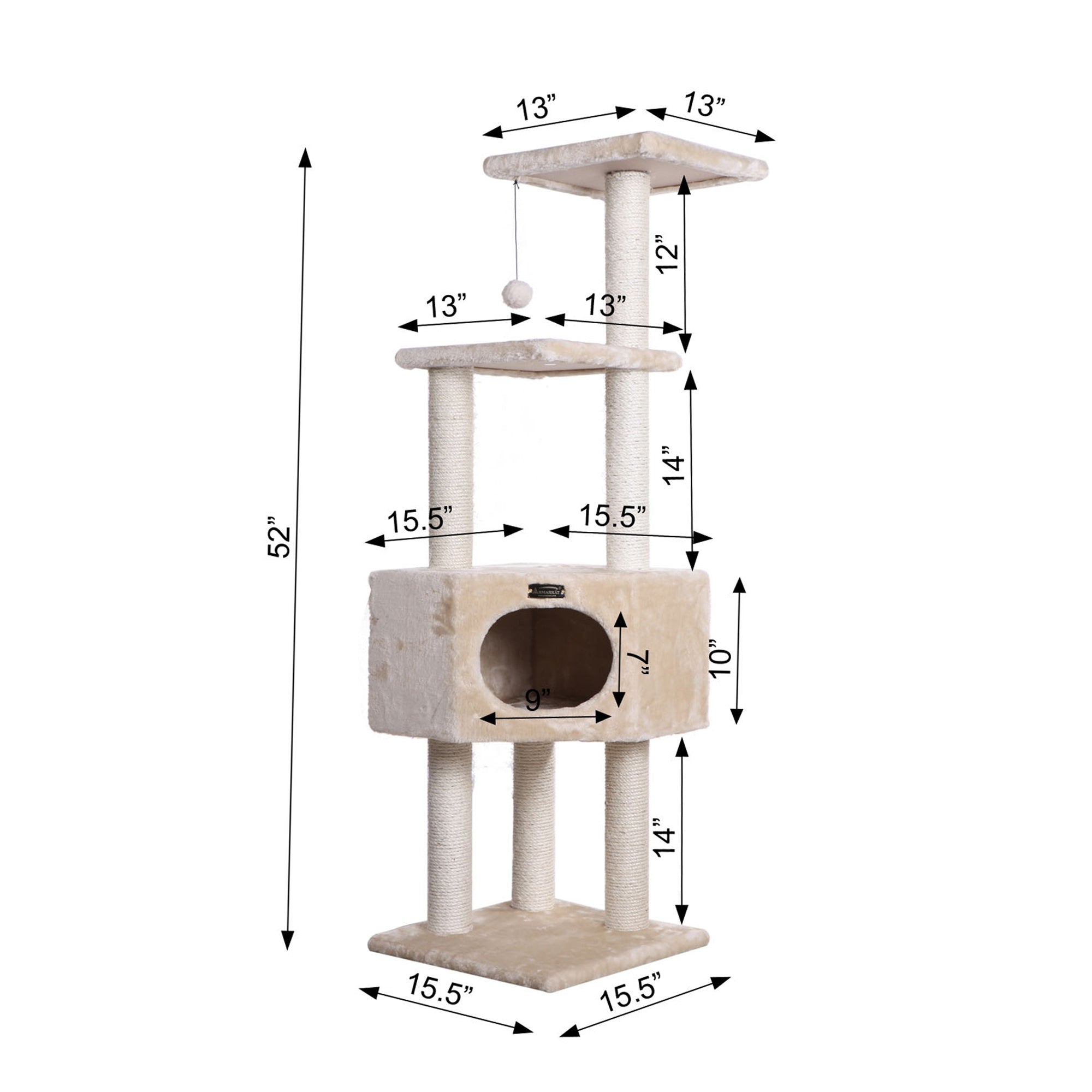 52-Inch 3 Tier Real Wood Cat Tree, Beige by Armarkat